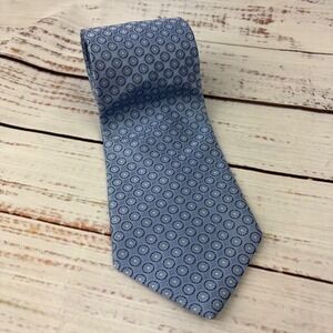 Tommy Hilfiger Men's Silk Geometric Circle Pattern Necktie Blue White USA Made